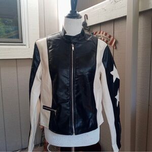 Stoosh Black and White faux Leather star Jacket